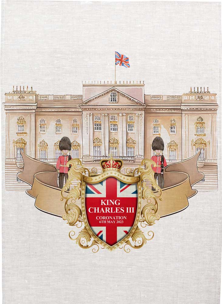 King Charle's III Coronation Tea Towel - Buckingham Palace