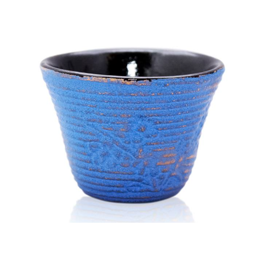 Blossom Blue Cast Iron Cup (Gold finish)
