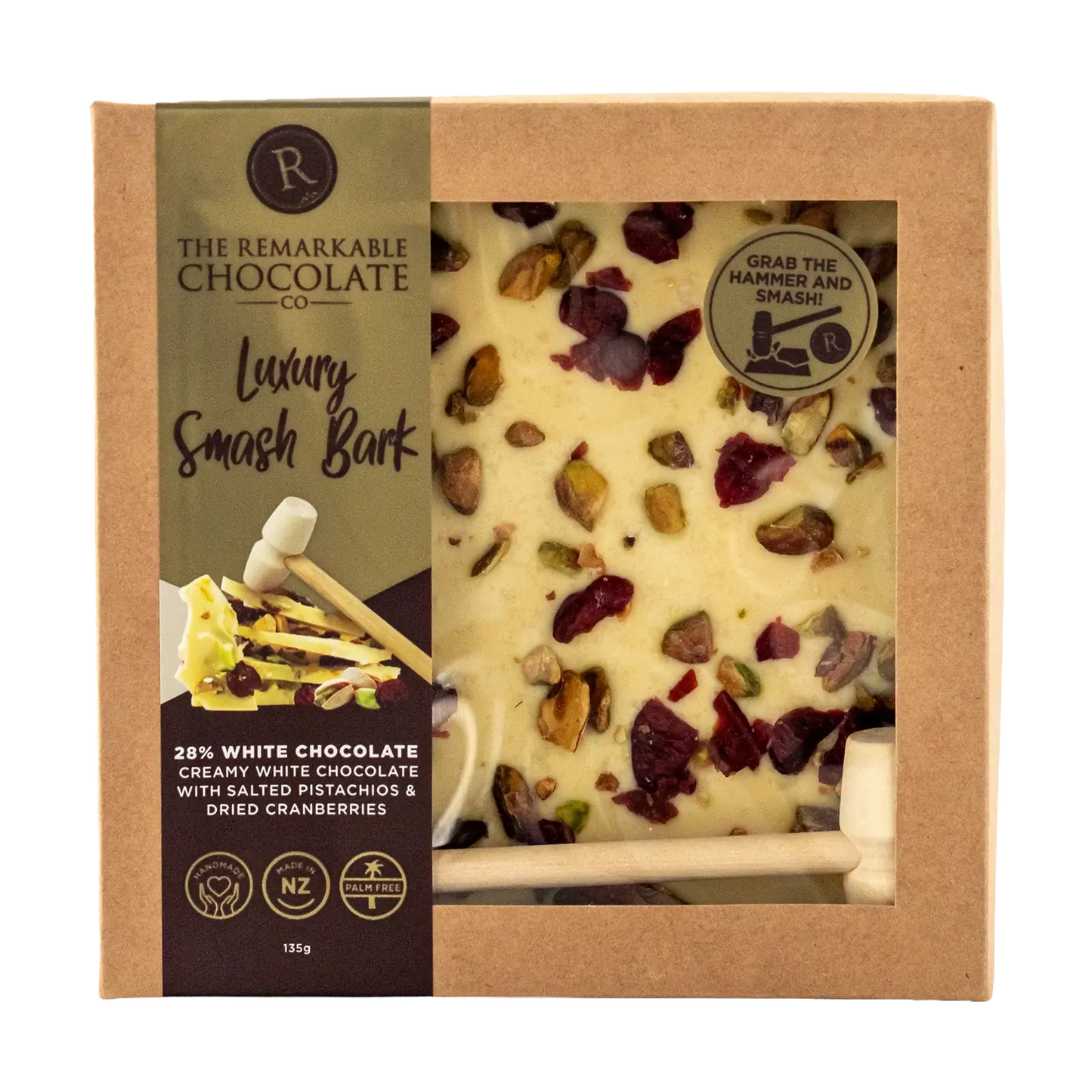 Remarkable Chocolate Smash Bark Luxury Pistachio & Cranberry 135g