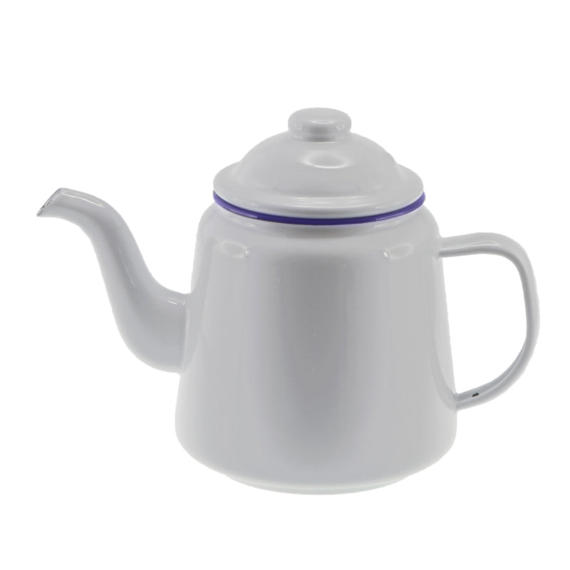 Falcon Enamelware 950ml Teapot - White w/ Blue Rim