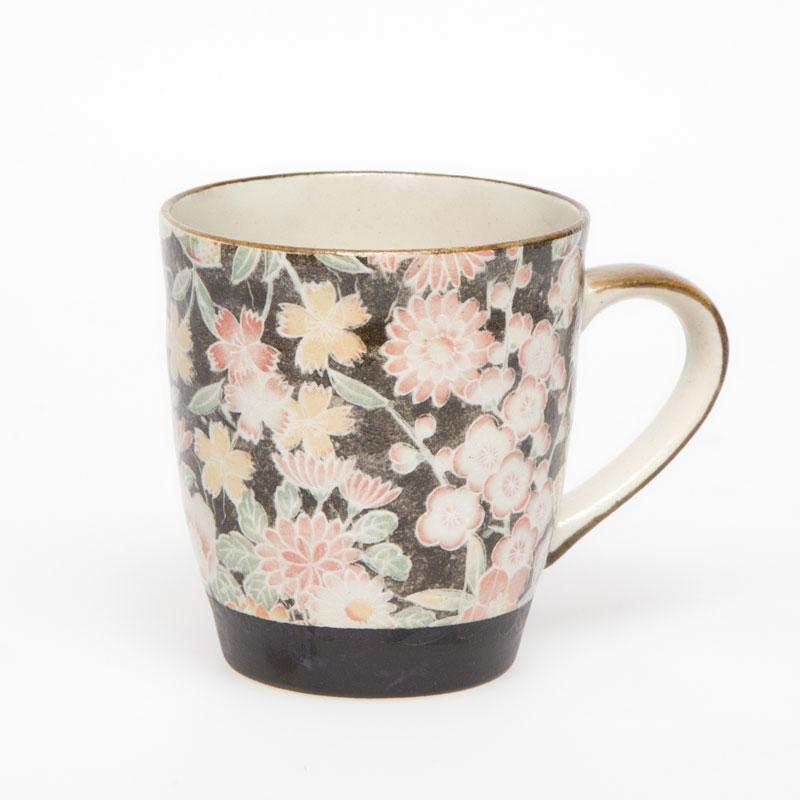 Hana Yuzen Black Japanese Tea Mug