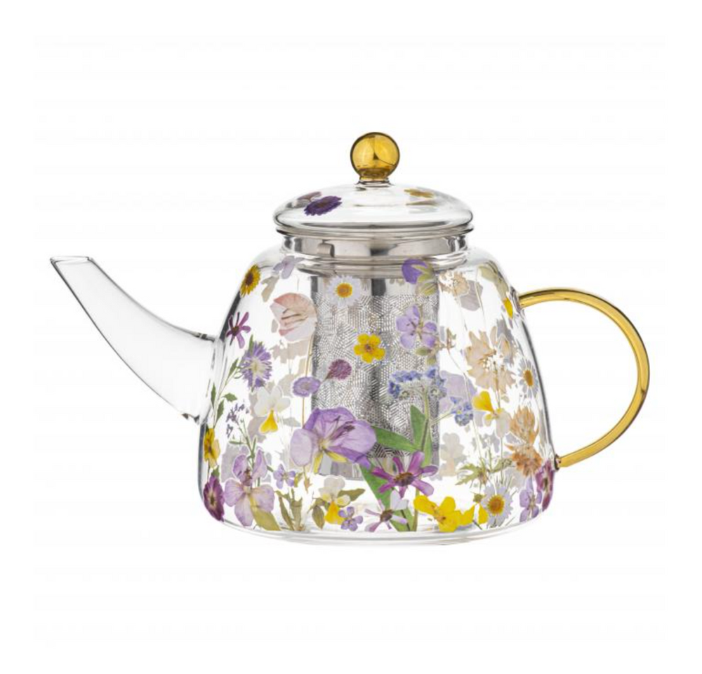 Ashdene Pressed Flowers Glass Teapot