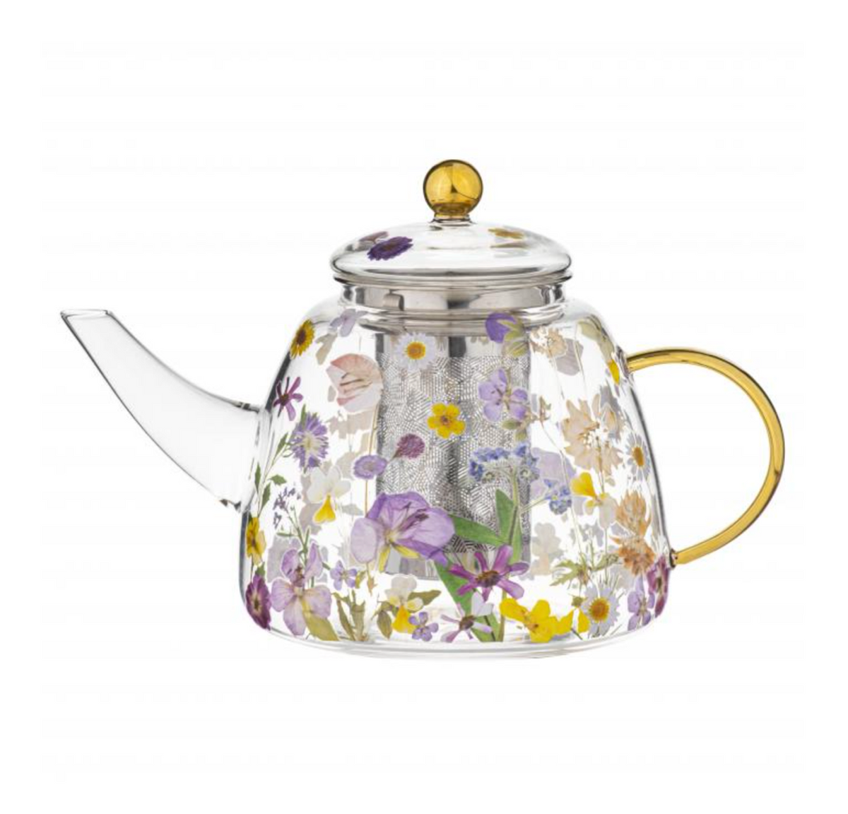 Ashdene Pressed Flowers Glass Teapot The Berry Tea Shop