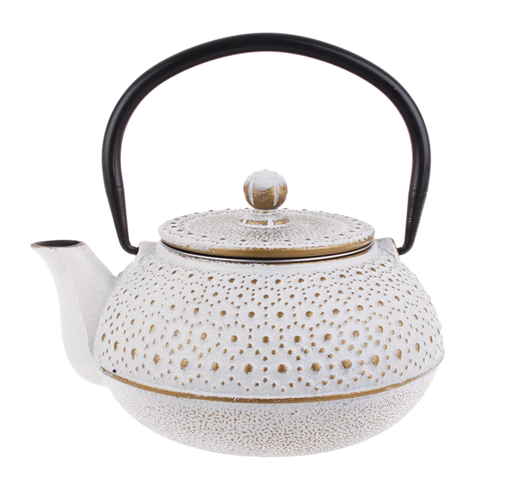 Gold & White Cast Iron Teapot