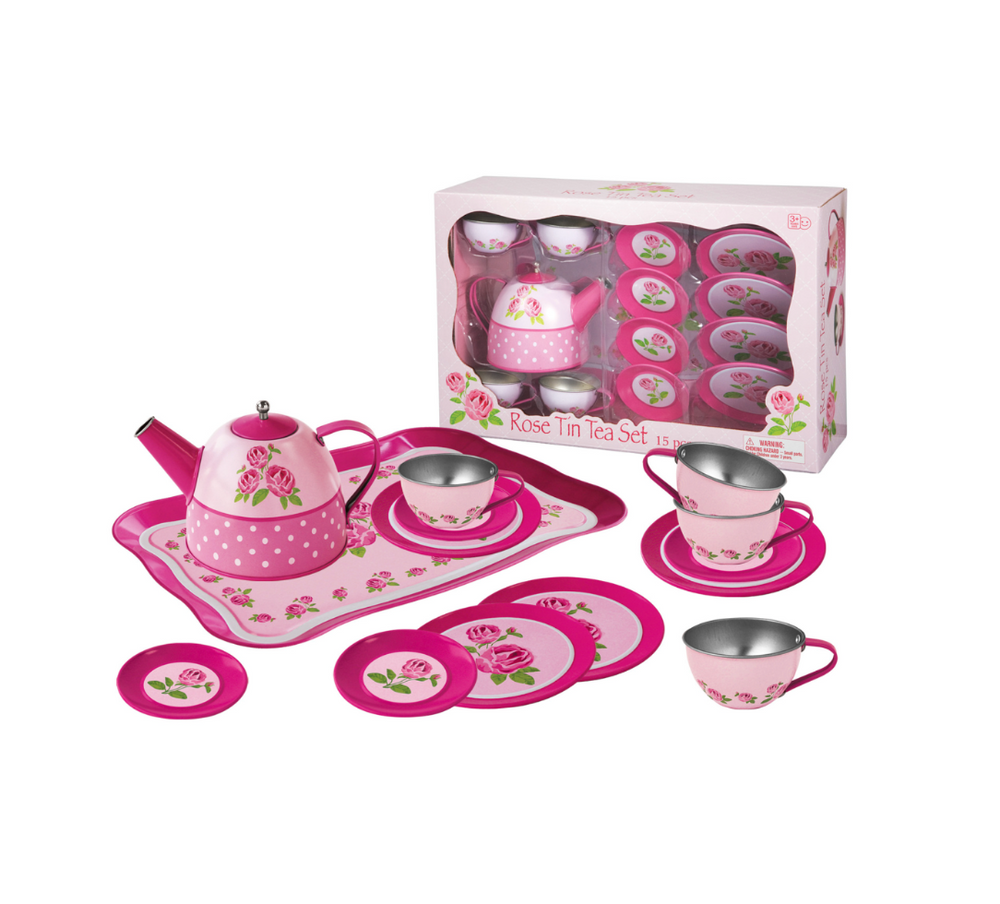 Pink Rose Children's Tin Tea Set