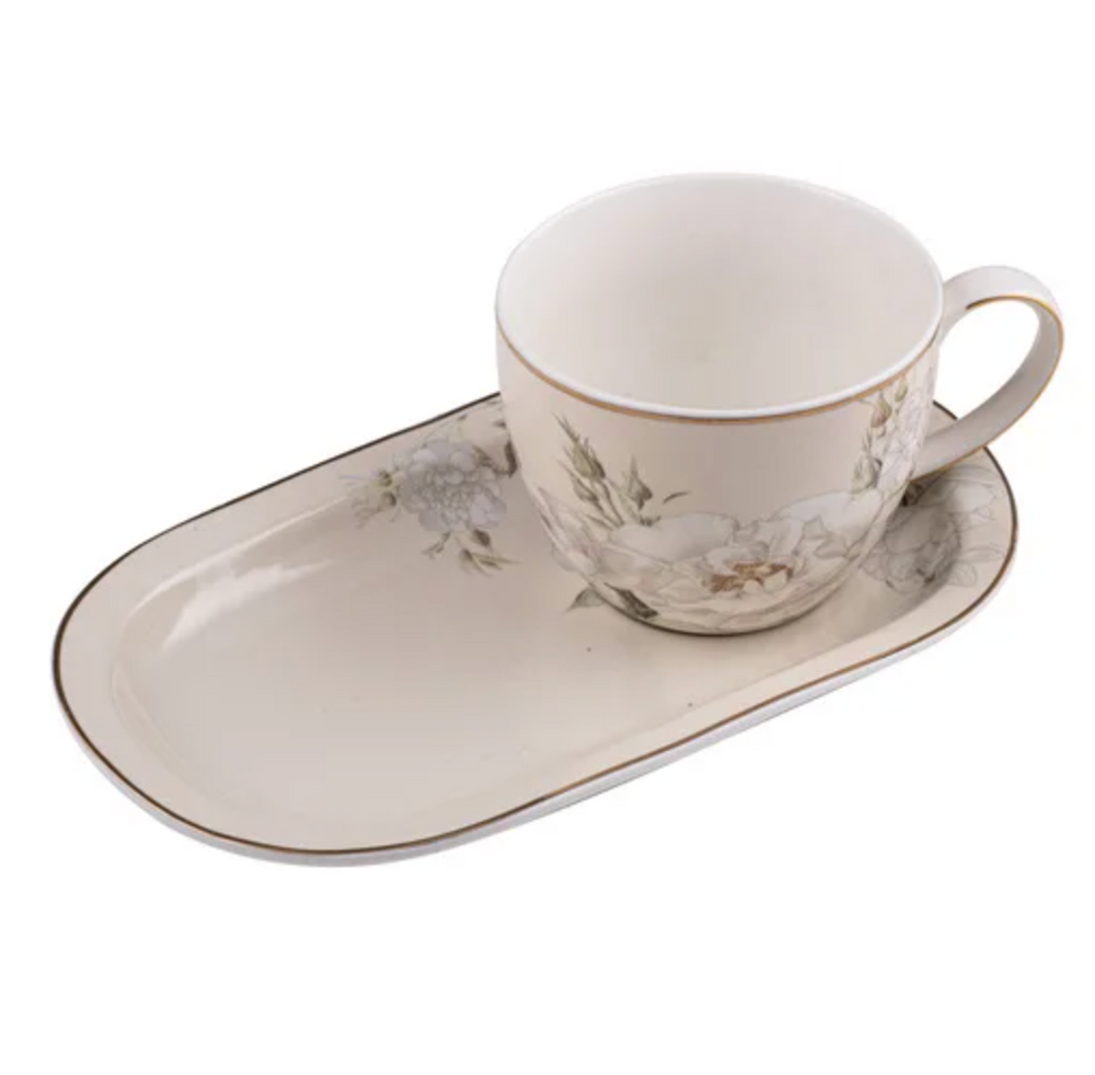 Ashdene Elegant Rose Mug & Plate Set - Cream