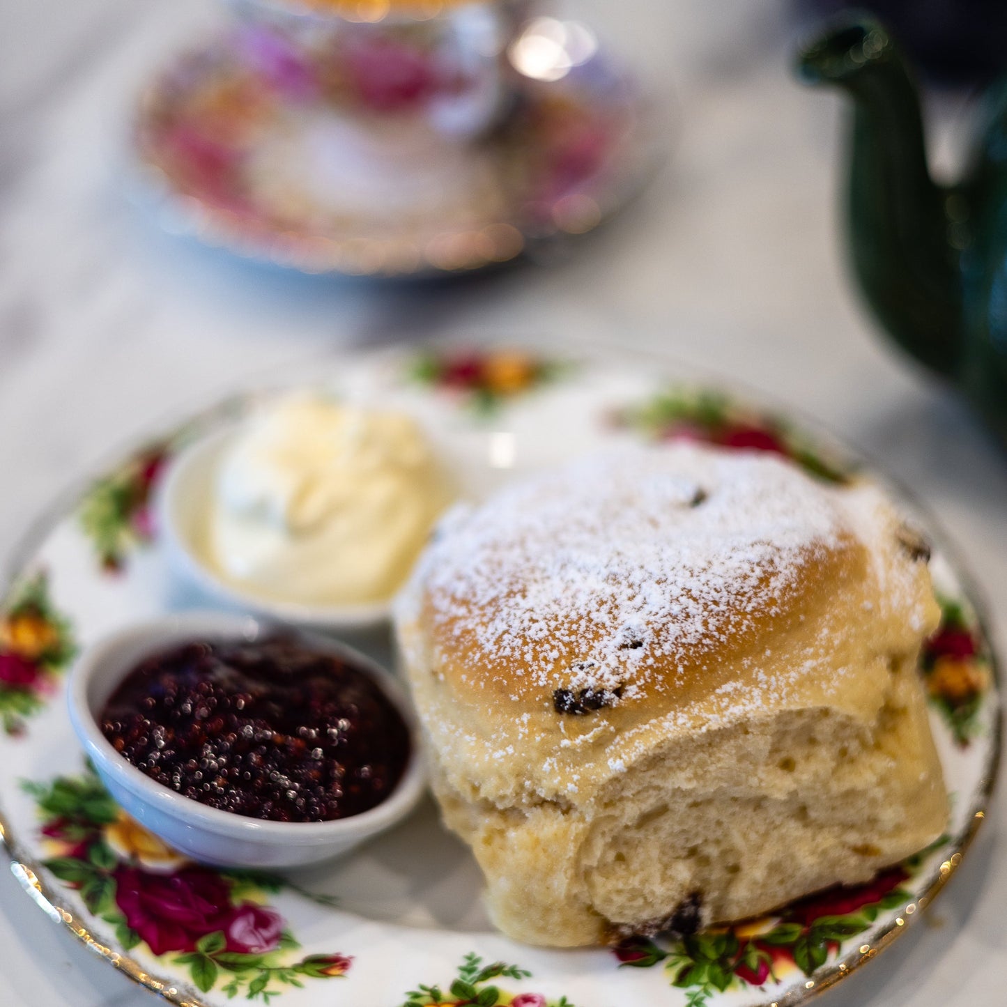 Freshly baked scones with jam and cream at The Berry Tea Shop"