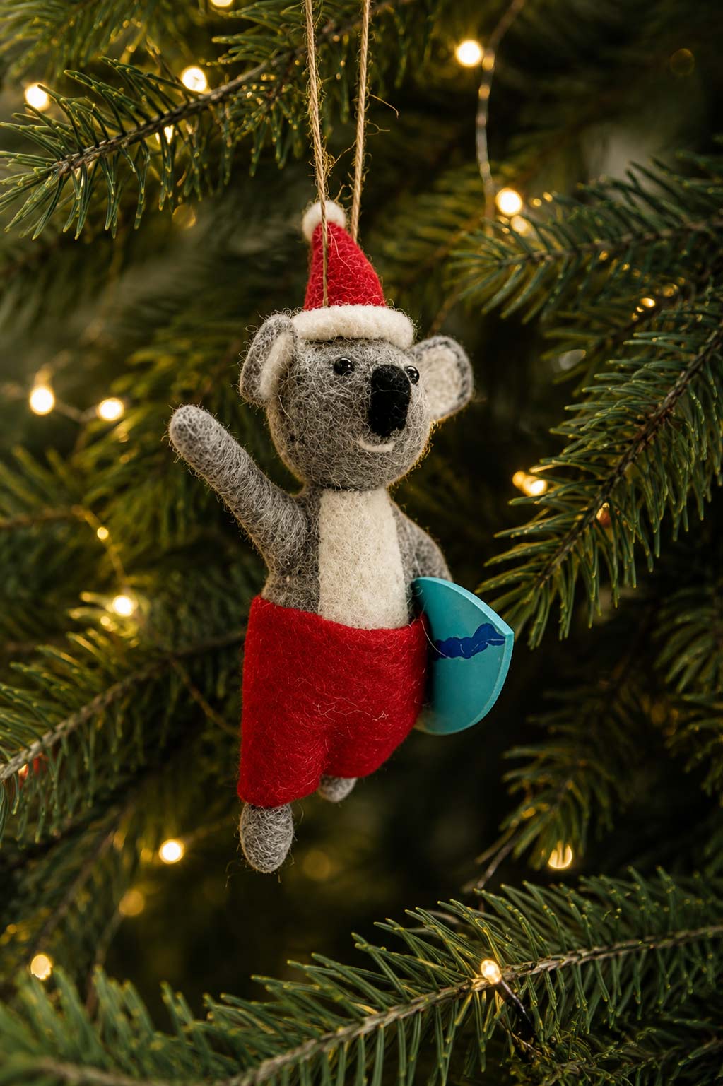 La La Land Felt Ornament Santa Koala Surfer