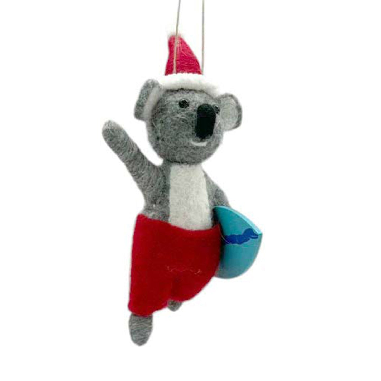 La La Land Felt Ornament Santa Koala Surfer, detail view