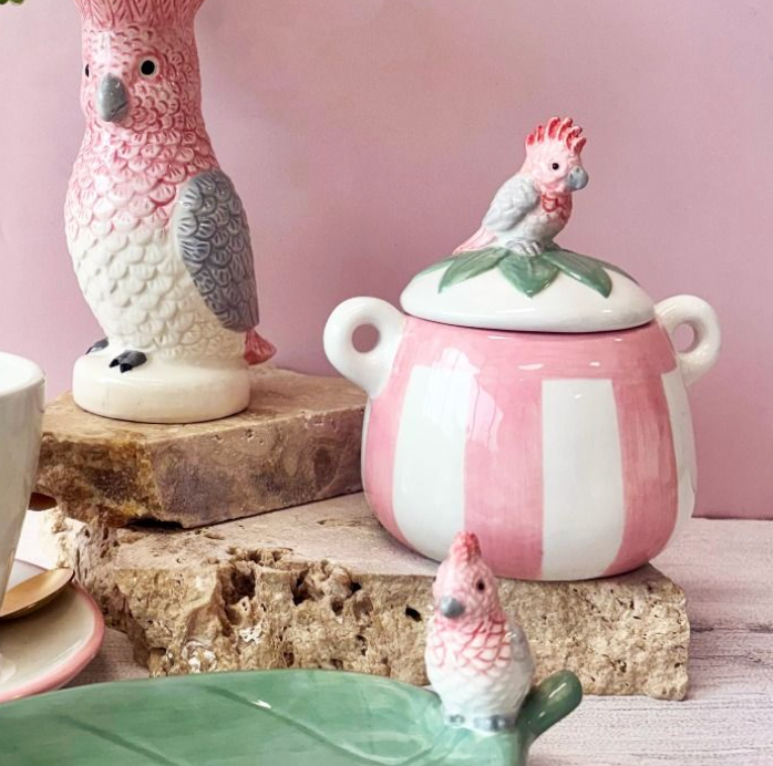 
                  
                    Urban Products Rosie Canister styled with matching cockatoo-themed kitchenware
                  
                