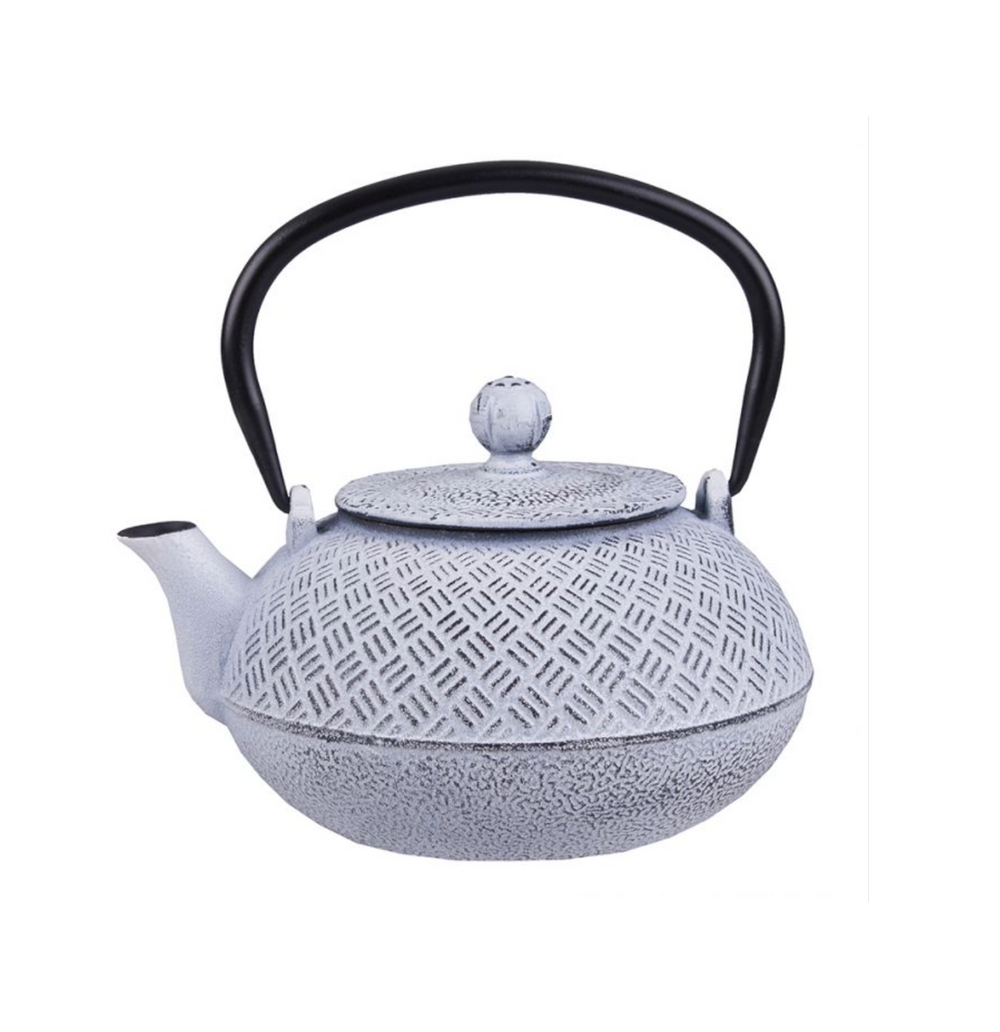 Parquetry White Cast Iron Teapot