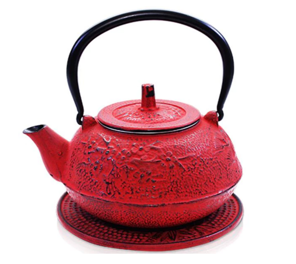 Sakura Red Cast Iron Teapot