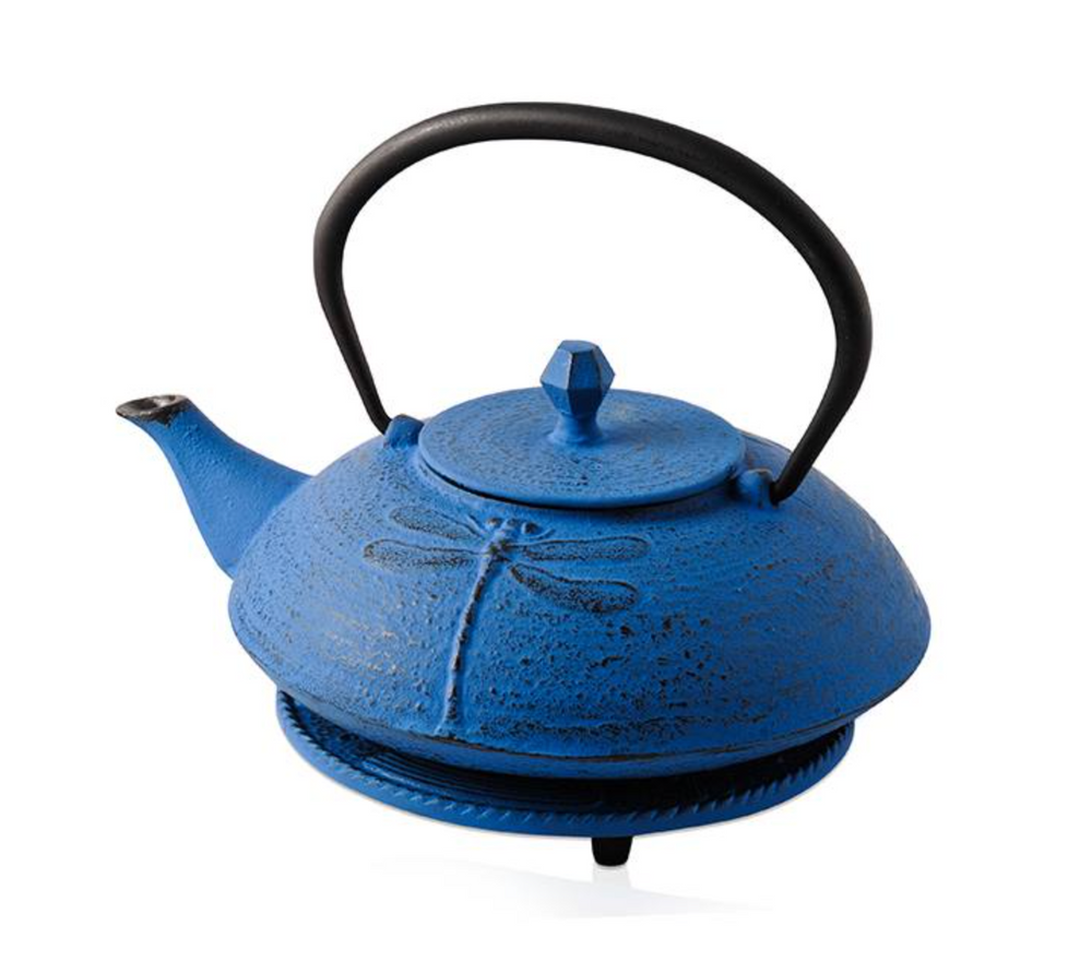 Dragonfly Blue Cast Iron Teapot